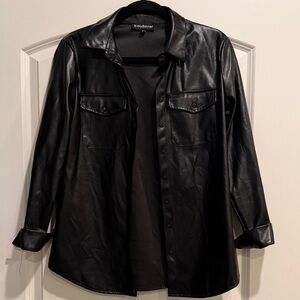 Black Faux Leather Button-Up Shirt